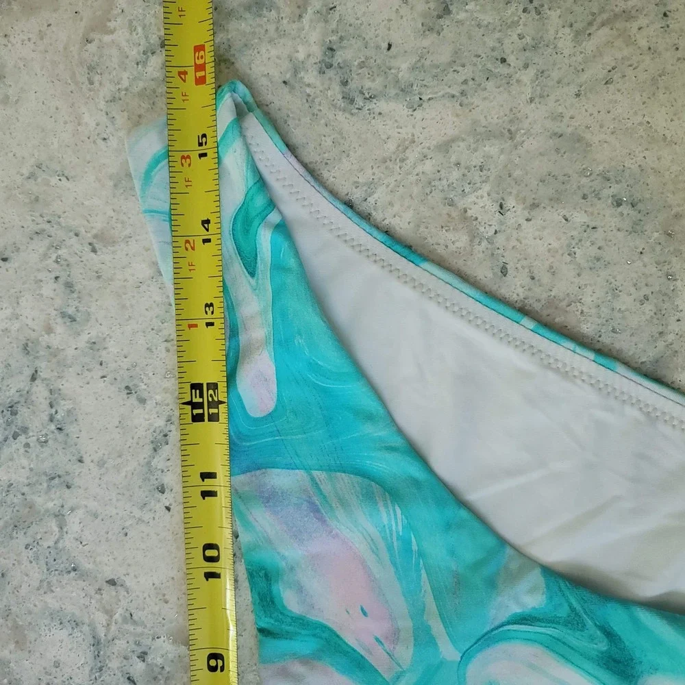 Aqua Swim Bikini Bottom Womens Large Teal Pink‎ Marble Print NWT Travel Resort